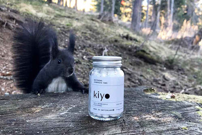 kiyo Zahnpasta Tabs im Wald mit Eichhörnchen